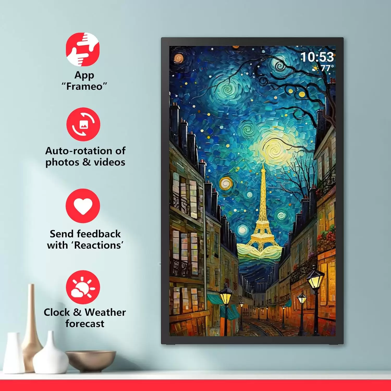 Frameo 21.5 Inch 64GB Digital Picture Frame, IPS HD Touch Screen, Photo Frame with Auto-Rotate Instant Share Photo/Video Sharing via Frameo App, Gift for Mom