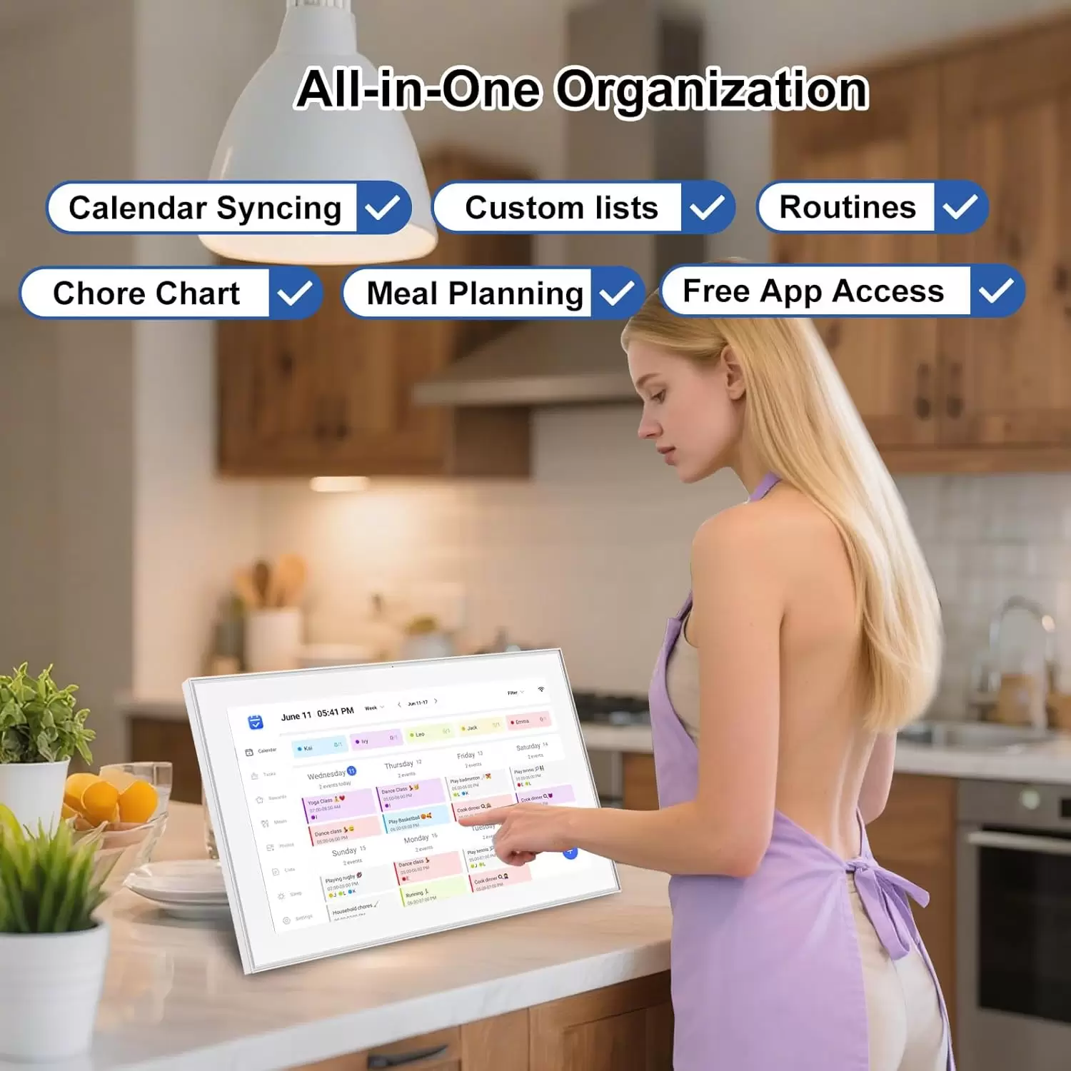 Akimart 15.6 inch Digital Calendar, IPS HD Touch Screen Display for Family Schedules, Hearth Display Desk Smart Calendar Seamless Scheduling