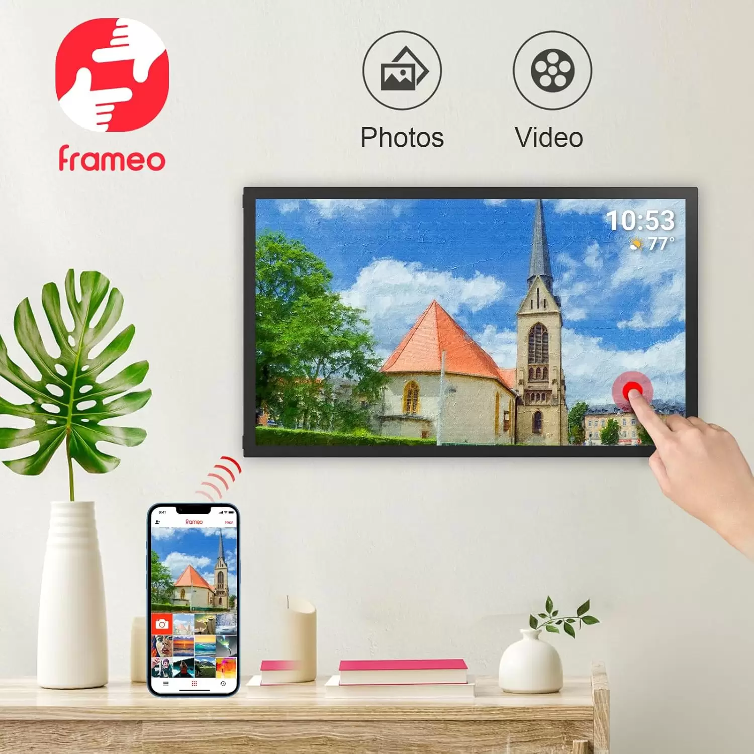 Frameo 21.5 Inch 64GB Digital Picture Frame, IPS HD Touch Screen, Photo Frame with Auto-Rotate Instant Share Photo/Video Sharing via Frameo App, Gift for Mom