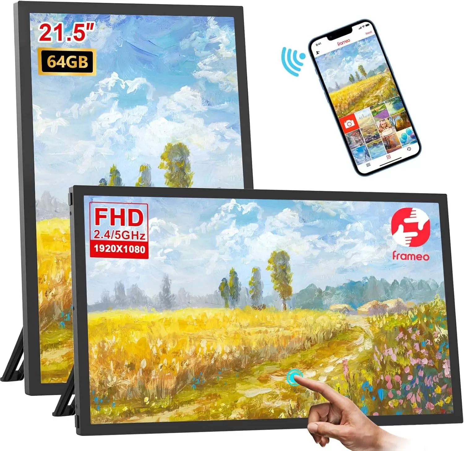 Frameo 21.5 Inch 64GB Digital Picture Frame, IPS HD Touch Screen, Photo Frame with Auto-Rotate Instant Share Photo/Video Sharing via Frameo App, Gift for Mom