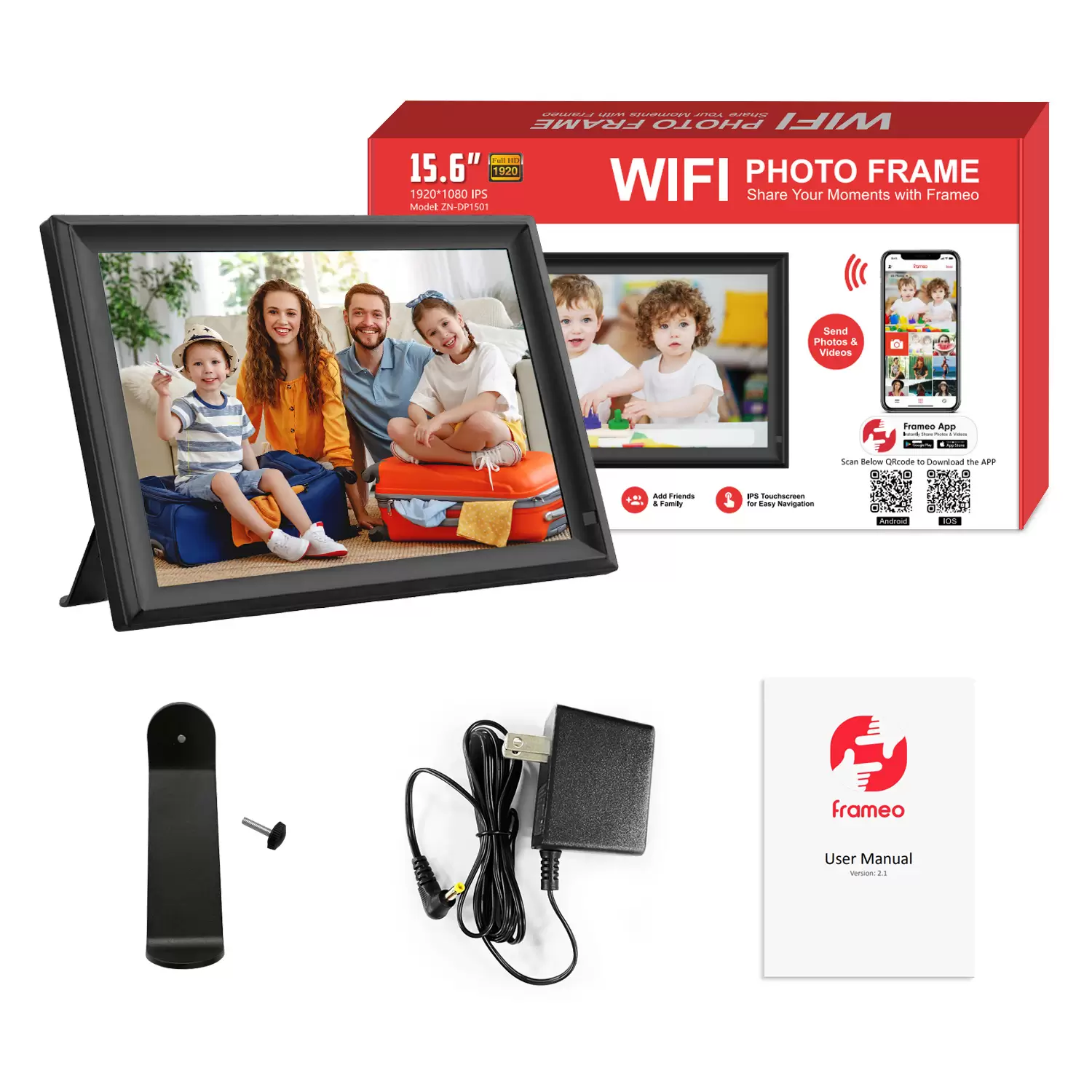 Frameo 15.6 Inch 32GB Digital Picture Frame, IPS HD Touch Screen, 32GB Storage, Photo Frame with Auto-Rotate Instant Share Photo/Video Sharing via Frameo App, Gift for Mom