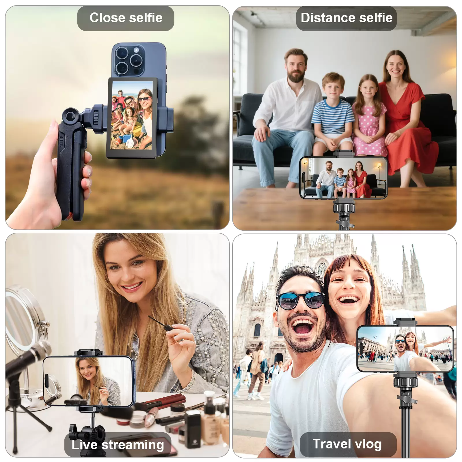 Wireless Selfie Monitor Screen for iPhone & Android, Magnetic Phone Holder Clip Mount, Adjust Focus & Wide Screen Mode