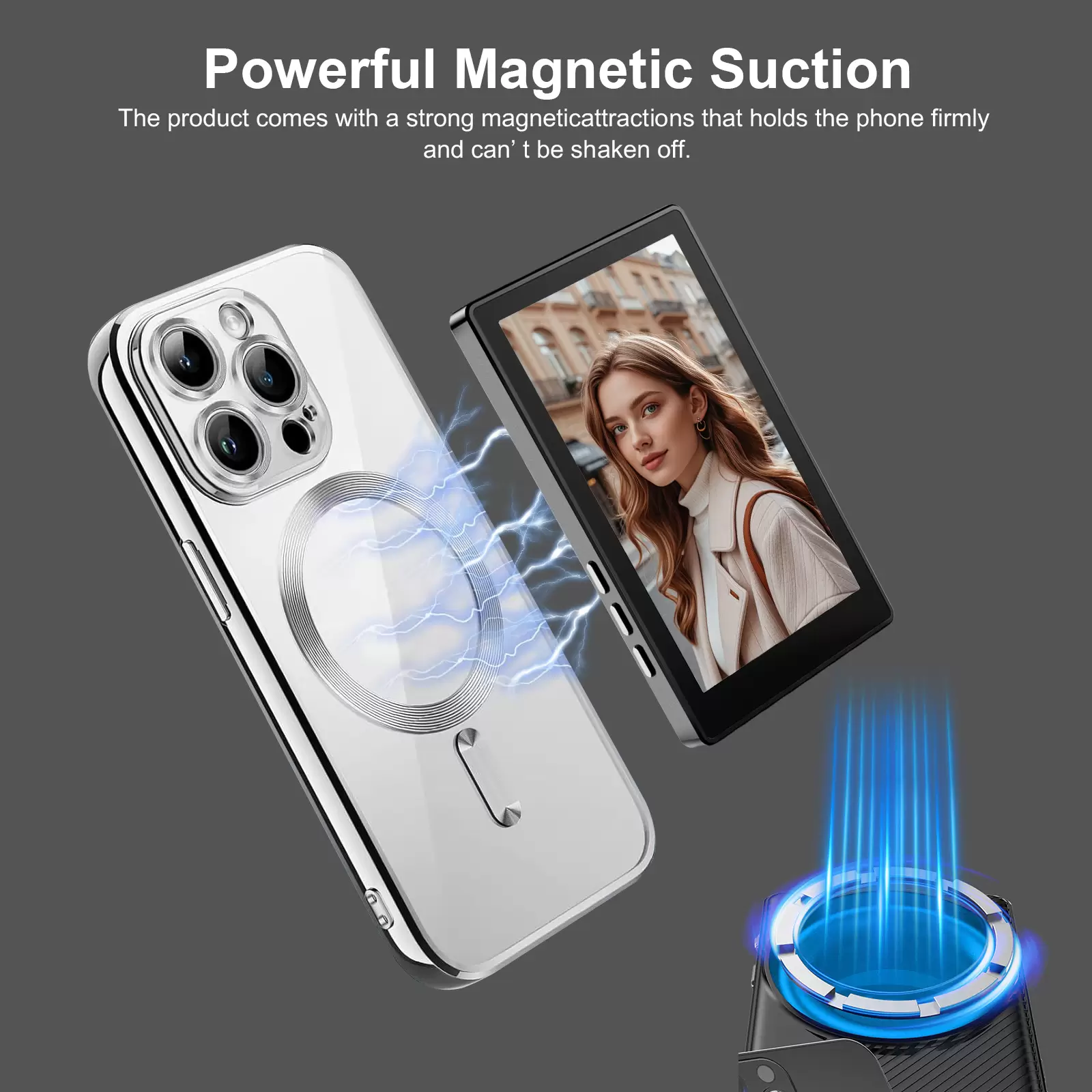 Wireless Selfie Monitor Screen for iPhone & Android, Magnetic Phone Holder Clip Mount, Adjust Focus & Wide Screen Mode