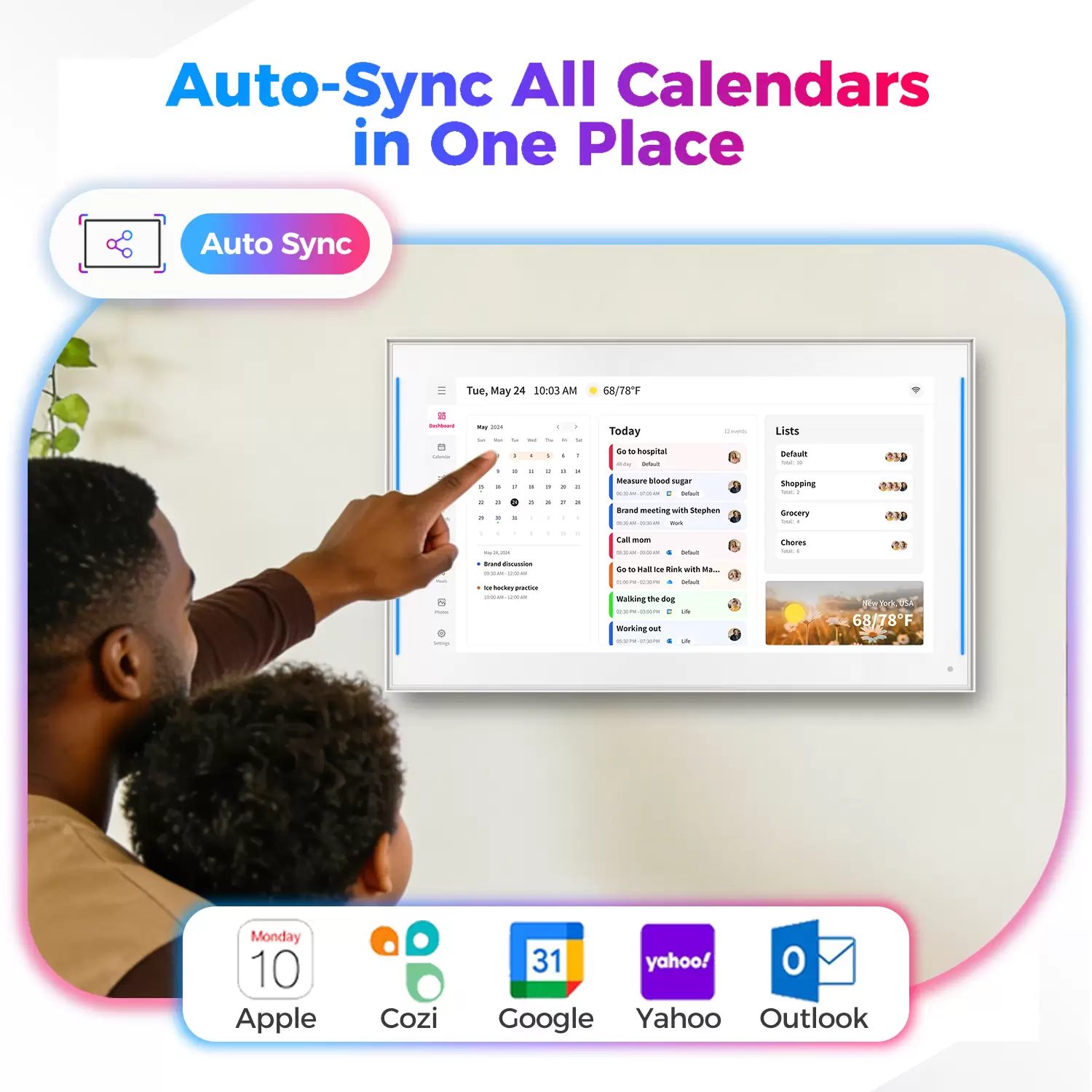 15.6 inch Smart Digital Calendar & Chore Chart, LED Reminder Light, Wall & DeskMount – Smart Family Planner for Daily Schedules