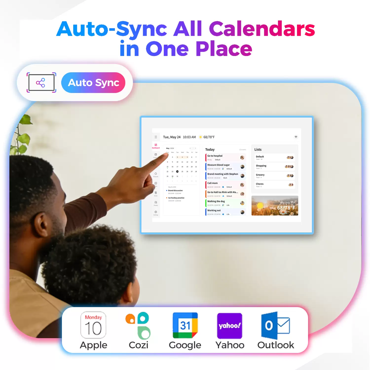 10.1″ Digital Calendar & Chore Chart, LED Reminder Light, Smart Touchscreen Interactive Display for Family Schedules