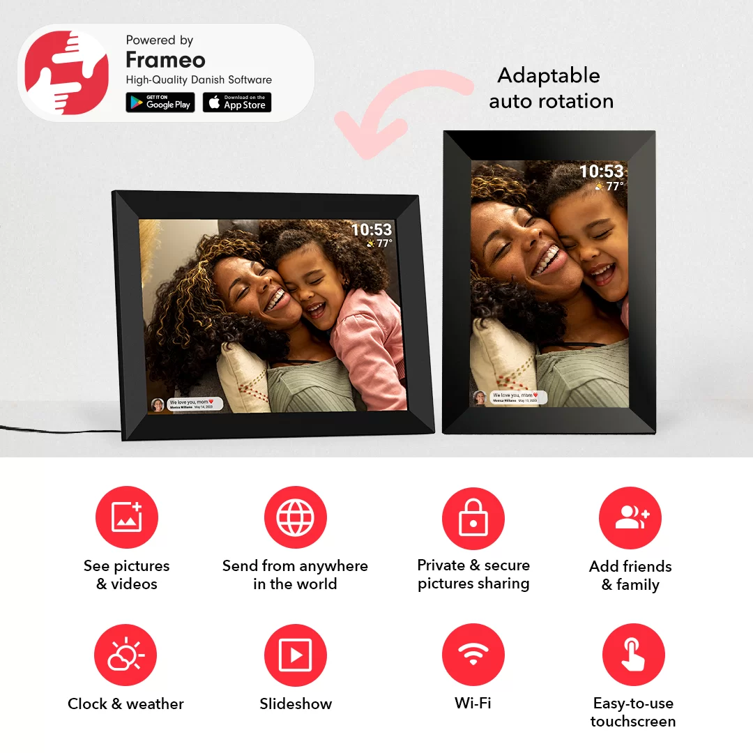 10.1 inch 32GB WiFi Digital Picture Frame, IPS LCD Touch Screen, Auto-Rotate Easy Setup to Share Photos & Videos via Frameo APP from Anywhere