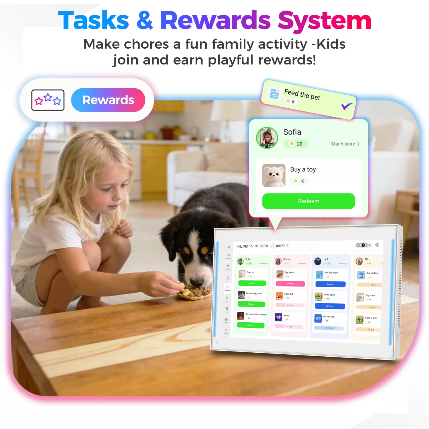 15.6 inch Smart Digital Calendar & Chore Chart, LED Reminder Light, Wall & DeskMount – Smart Family Planner for Daily Schedules