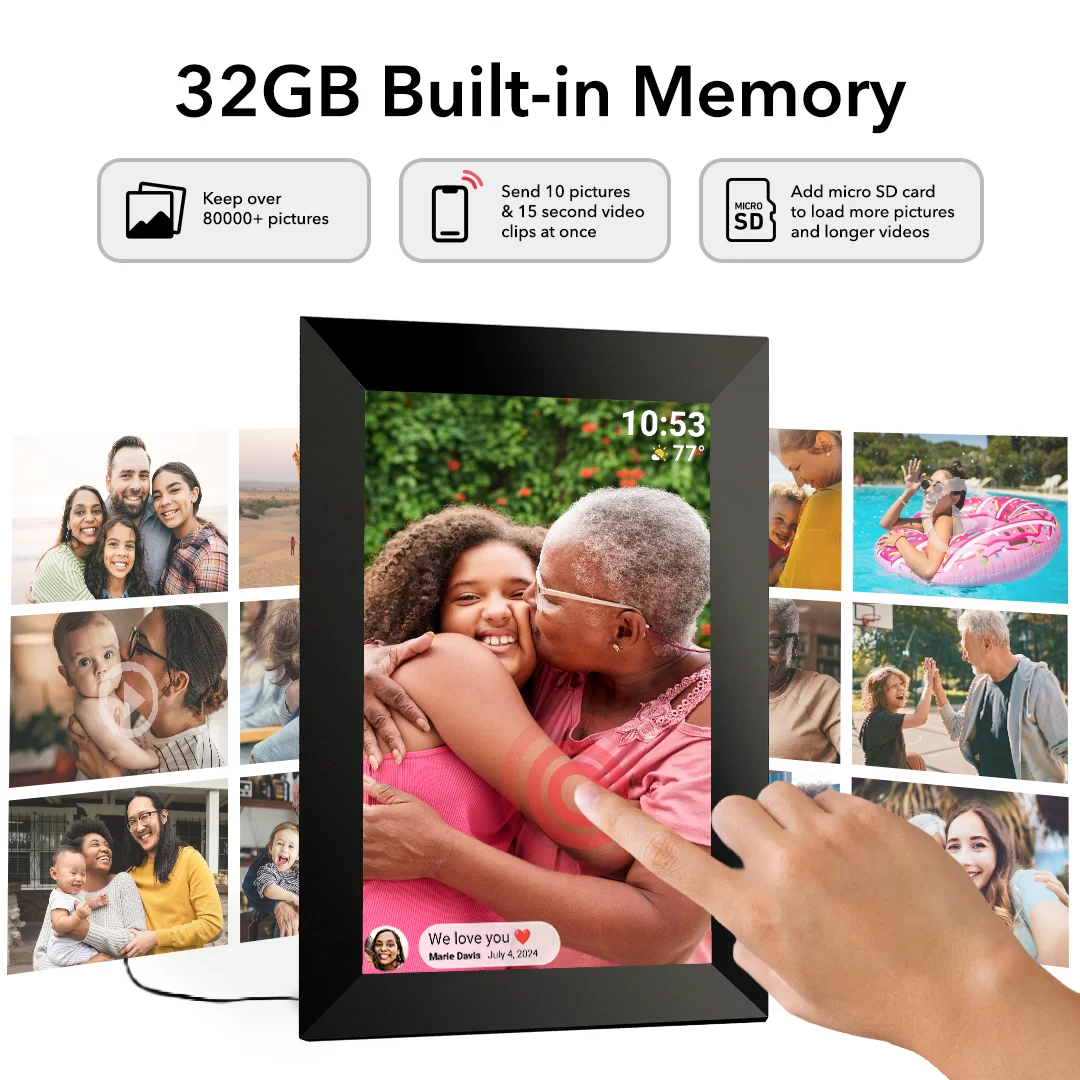 10.1 inch 32GB WiFi Digital Picture Frame, IPS LCD Touch Screen, Auto-Rotate Easy Setup to Share Photos & Videos via Frameo APP from Anywhere