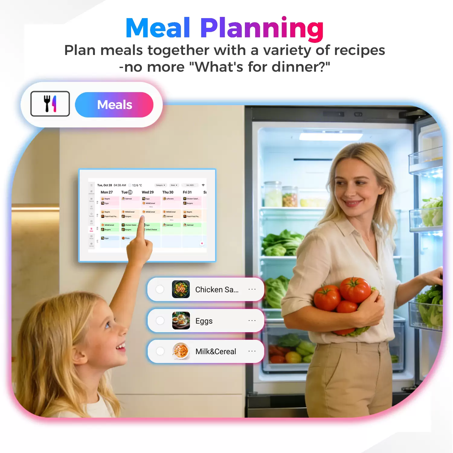 10.1″ Digital Calendar & Chore Chart, LED Reminder Light, Smart Touchscreen Interactive Display for Family Schedules
