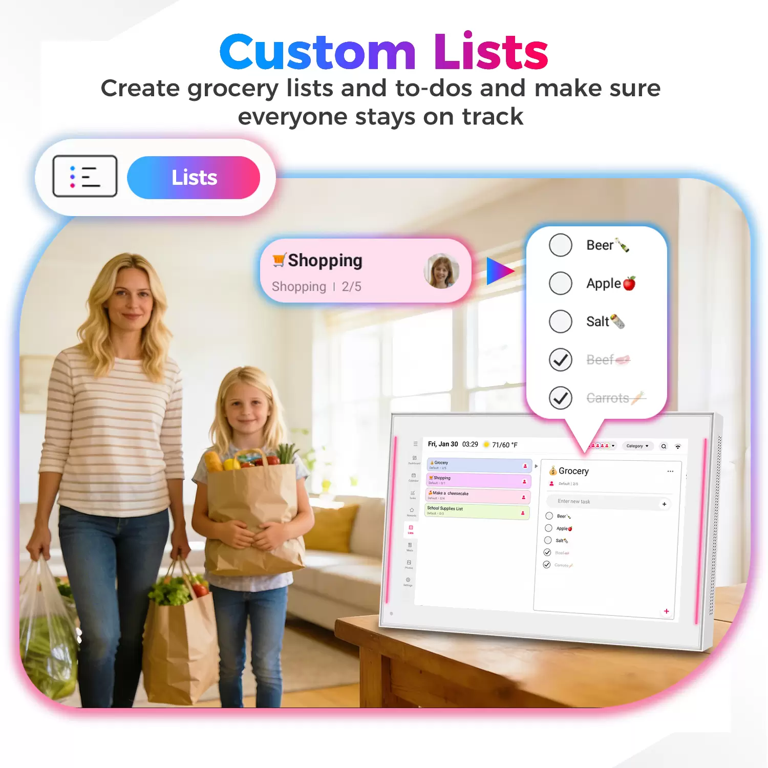 15.6 inch Smart Digital Calendar & Chore Chart, LED Reminder Light, Wall & DeskMount – Smart Family Planner for Daily Schedules