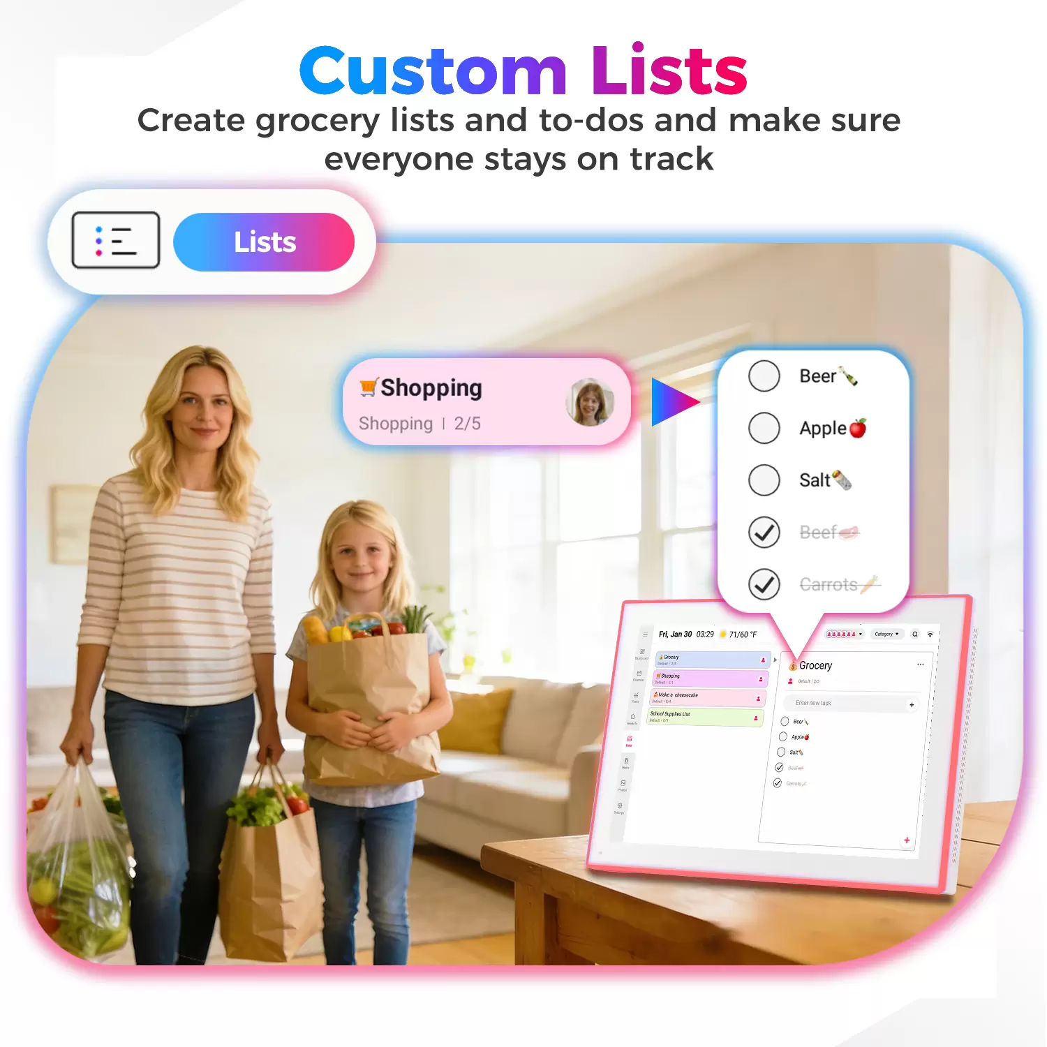 10.1″ Digital Calendar & Chore Chart, LED Reminder Light, Smart Touchscreen Interactive Display for Family Schedules