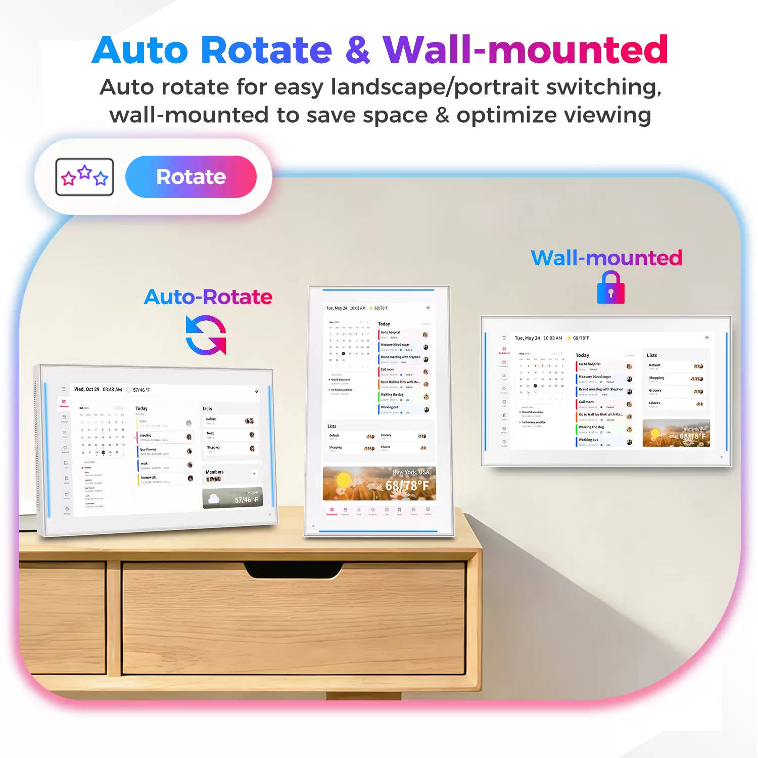 15.6 inch Smart Digital Calendar & Chore Chart, LED Reminder Light, Wall & DeskMount – Smart Family Planner for Daily Schedules