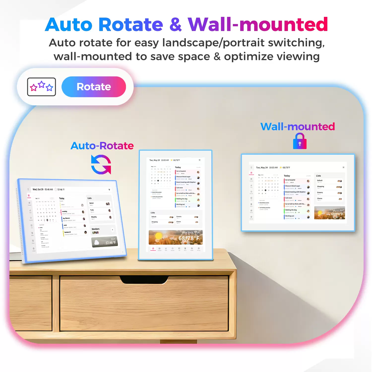 10.1″ Digital Calendar & Chore Chart, LED Reminder Light, Smart Touchscreen Interactive Display for Family Schedules
