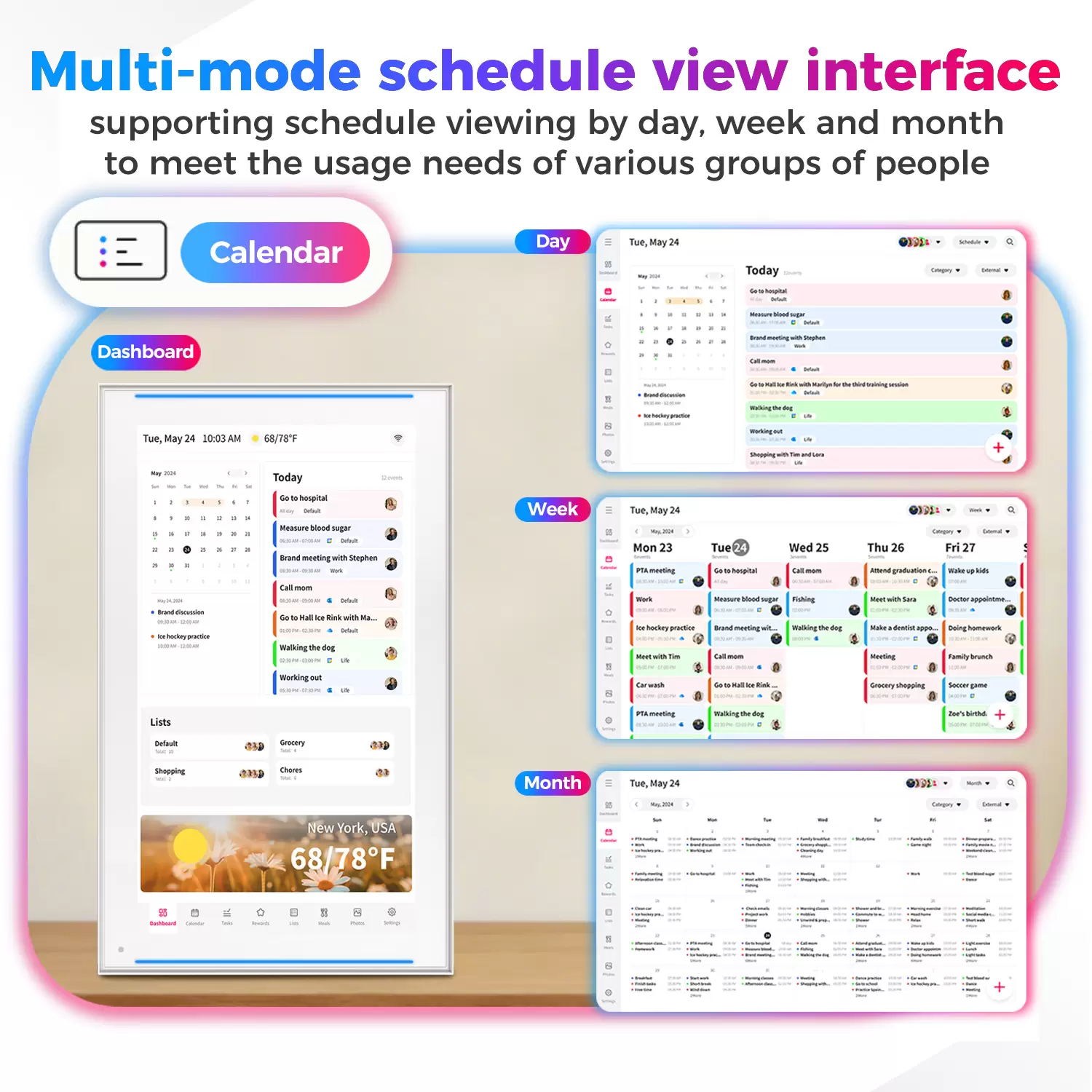 15.6 inch Smart Digital Calendar & Chore Chart, LED Reminder Light, Wall & DeskMount – Smart Family Planner for Daily Schedules