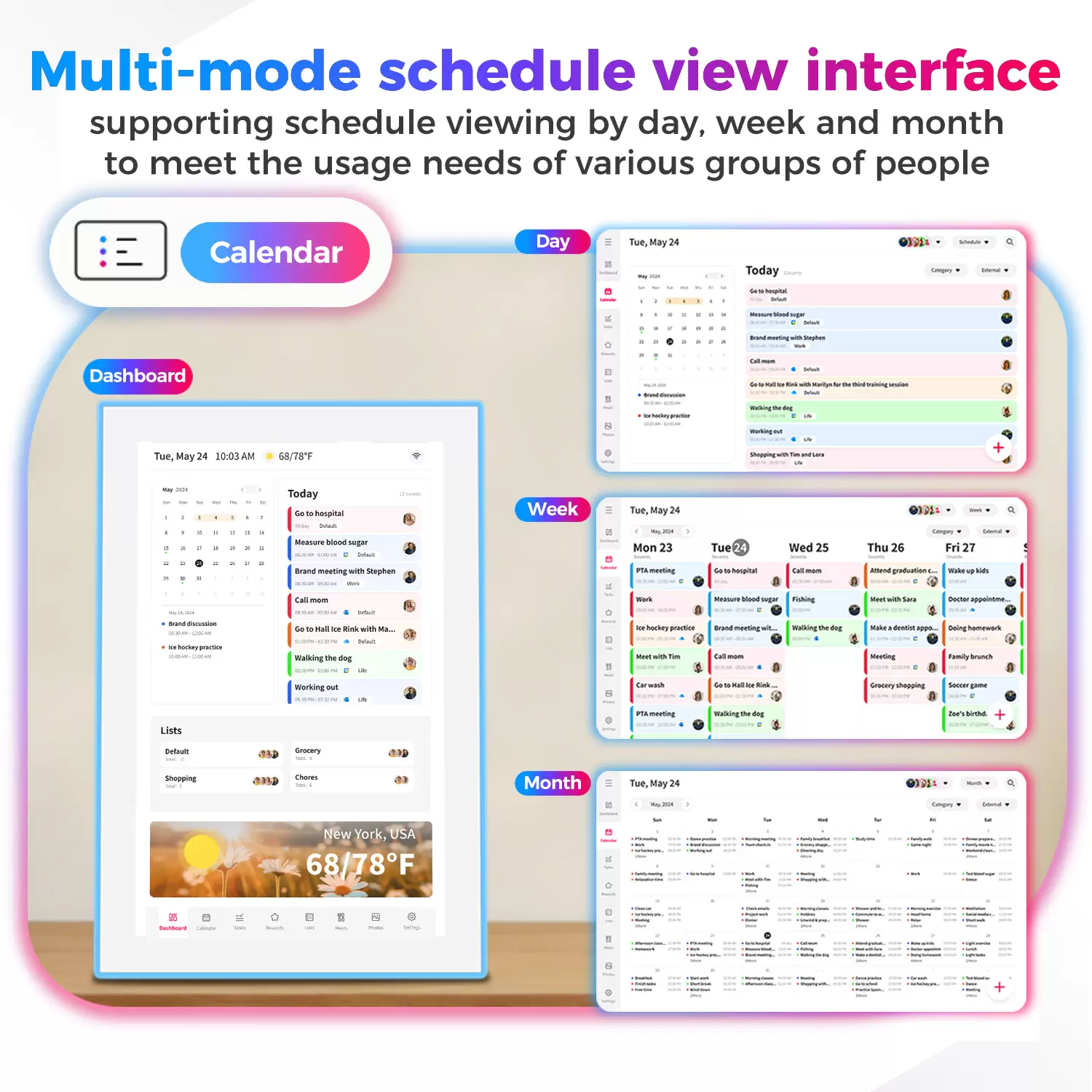 10.1″ Digital Calendar & Chore Chart, LED Reminder Light, Smart Touchscreen Interactive Display for Family Schedules