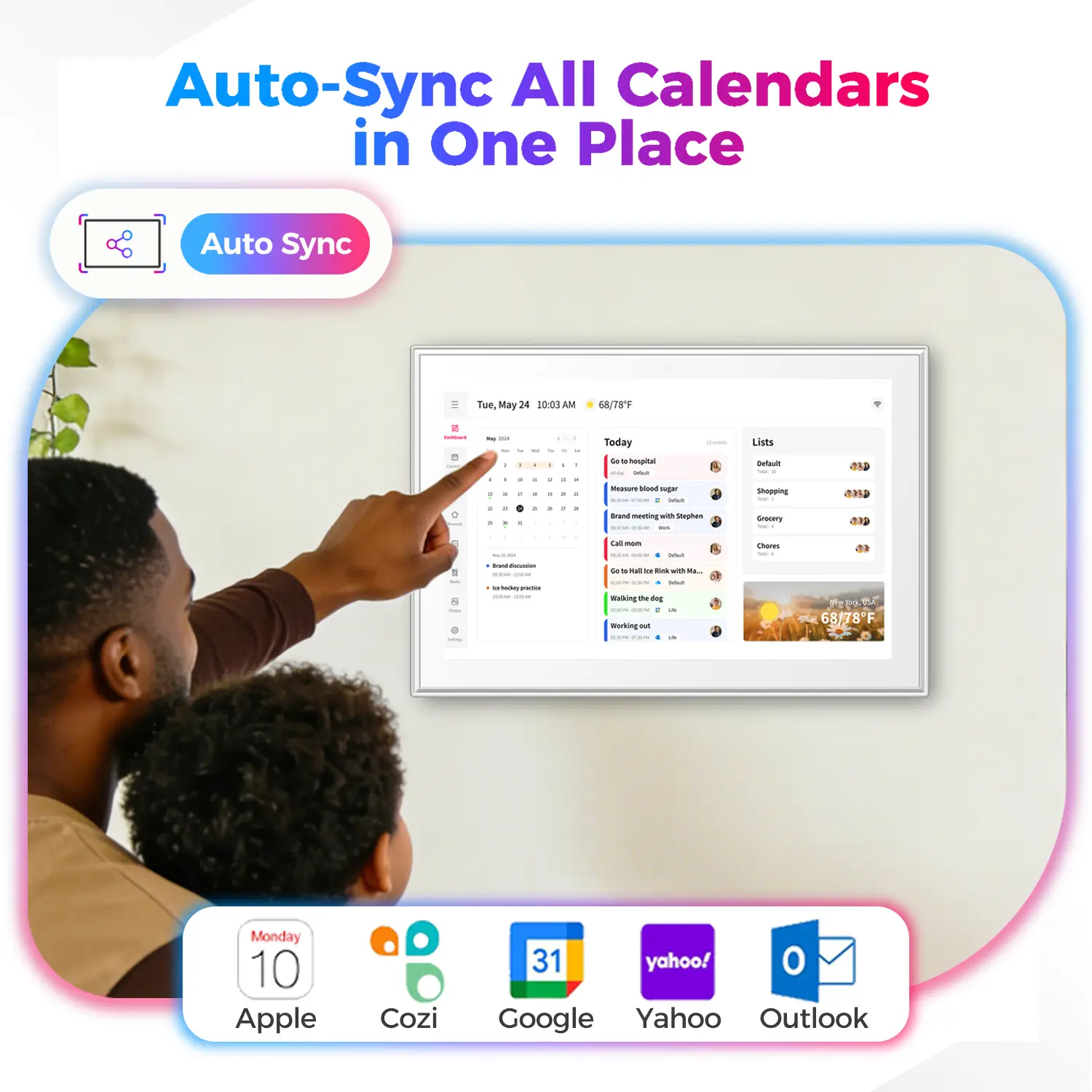10.1 inch Smart Digital Calendar & Chore Chart, Wall & DeskMount – Smart Family Planner for Daily Schedules, Meal Planning, and Household Organization, Digital Photo Frame Functon