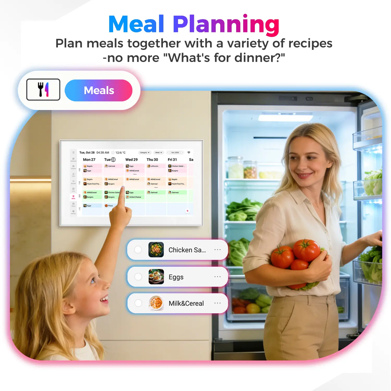 15.6 inch Smart Digital Calendar & Chore Chart, Wall & DeskMount – Smart Family Planner for Daily Schedules, Meal Planning, and Household Organization, Digital Photo Frame Functon