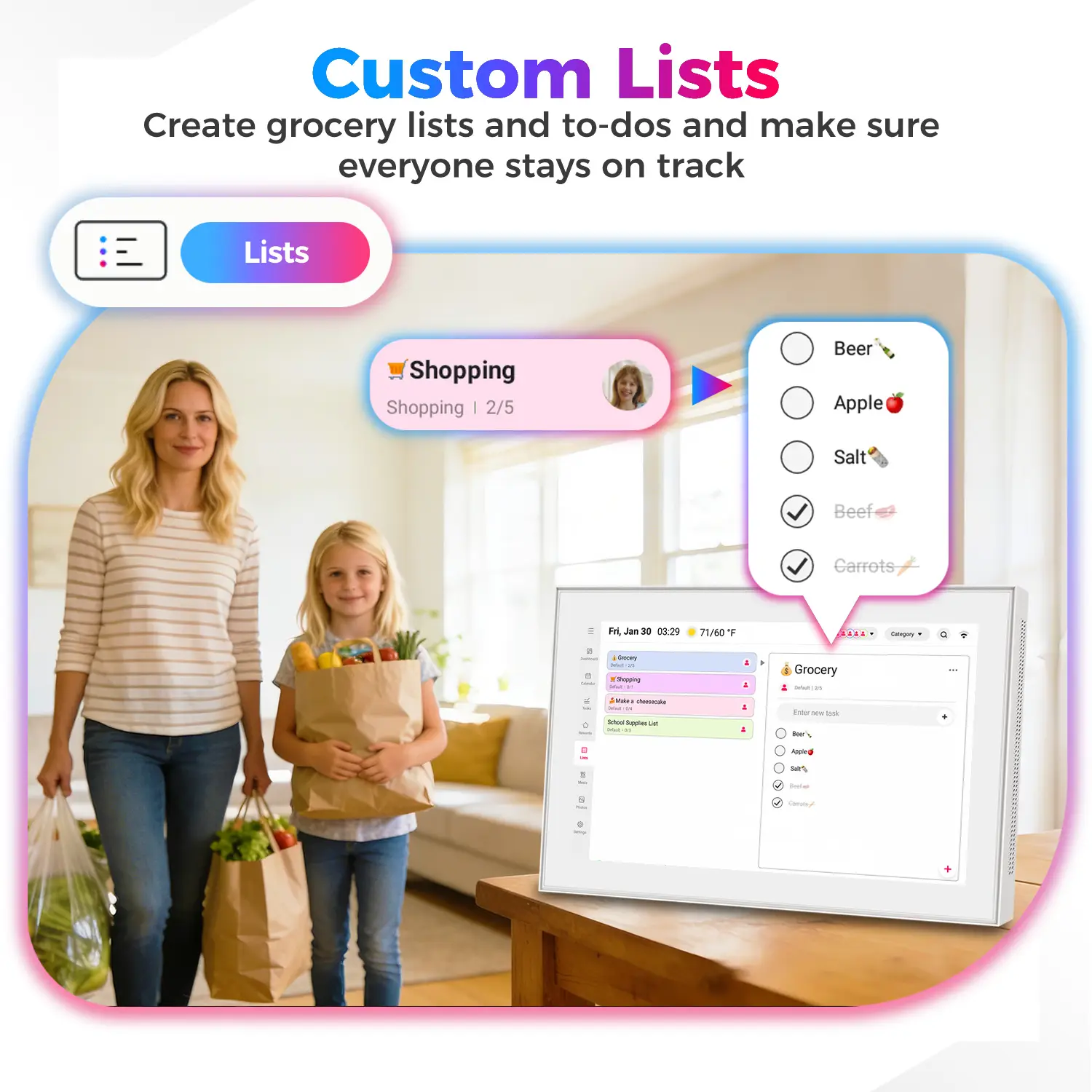 15.6 inch Smart Digital Calendar & Chore Chart, Wall & DeskMount – Smart Family Planner for Daily Schedules, Meal Planning, and Household Organization, Digital Photo Frame Functon
