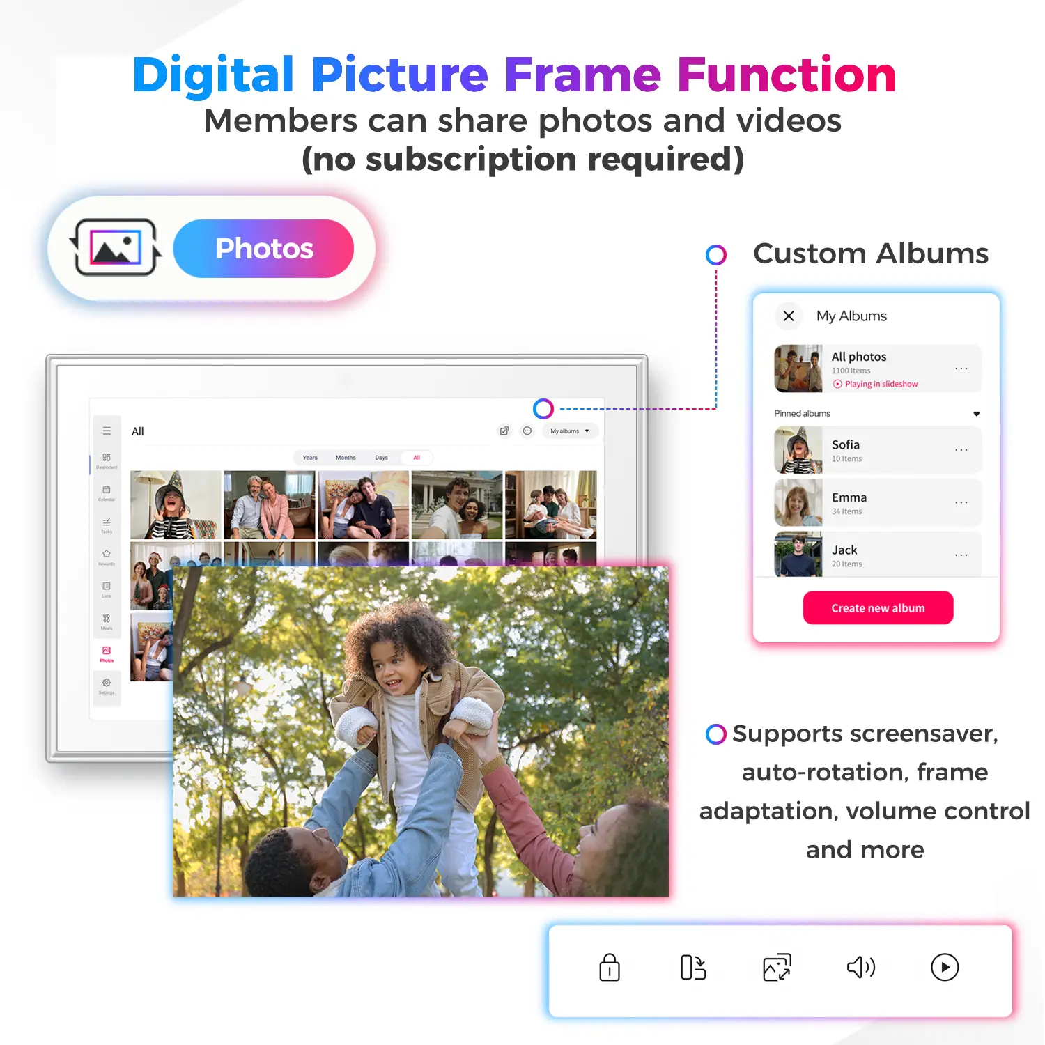 10.1 inch Smart Digital Calendar & Chore Chart, Wall & DeskMount – Smart Family Planner for Daily Schedules, Meal Planning, and Household Organization, Digital Photo Frame Functon
