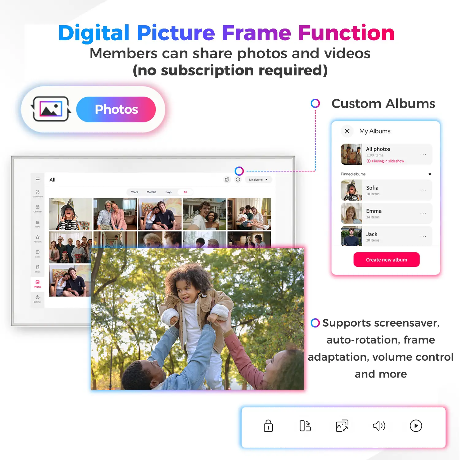 15.6 inch Smart Digital Calendar & Chore Chart, Wall & DeskMount – Smart Family Planner for Daily Schedules, Meal Planning, and Household Organization, Digital Photo Frame Functon