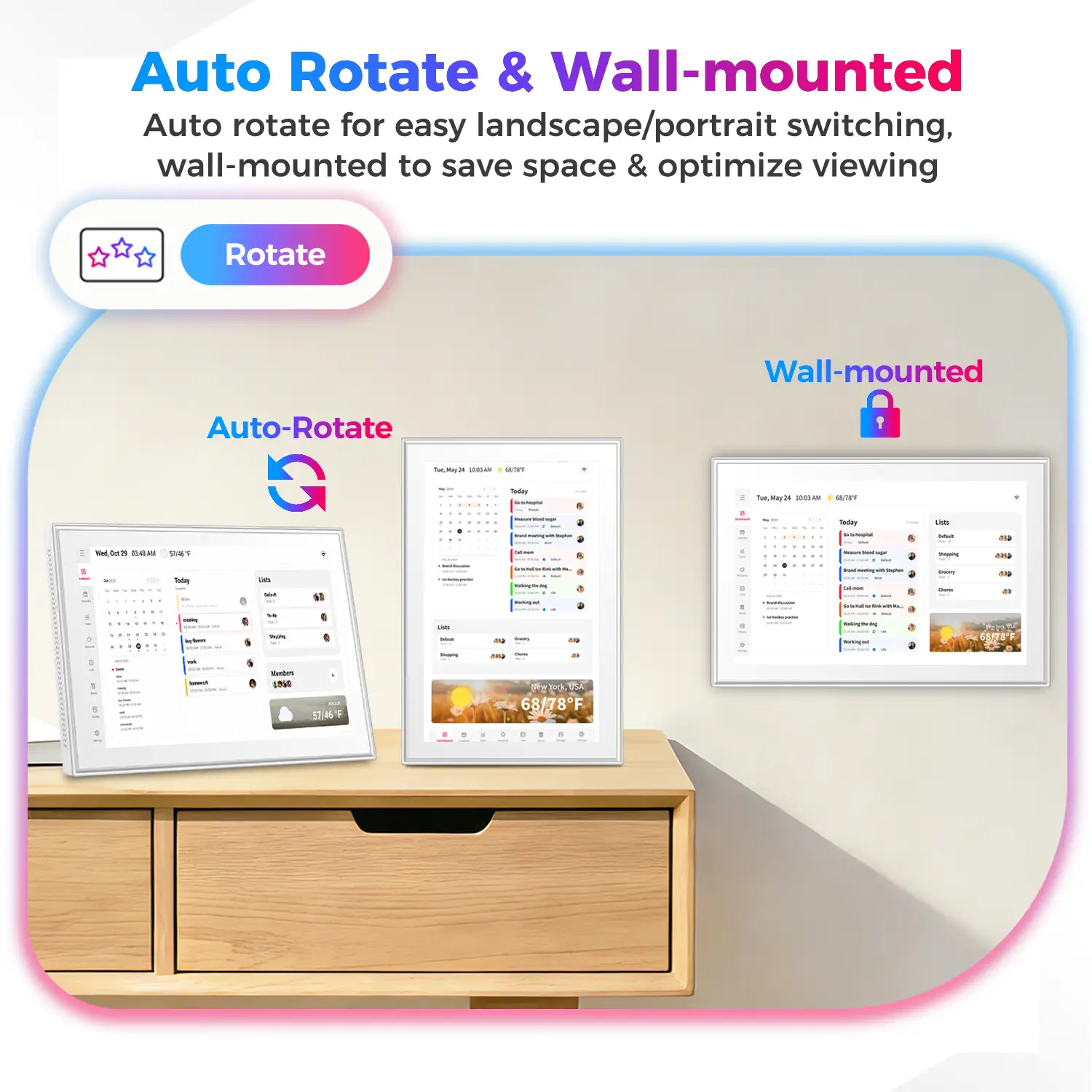 10.1 inch Smart Digital Calendar & Chore Chart, Wall & DeskMount – Smart Family Planner for Daily Schedules, Meal Planning, and Household Organization, Digital Photo Frame Functon