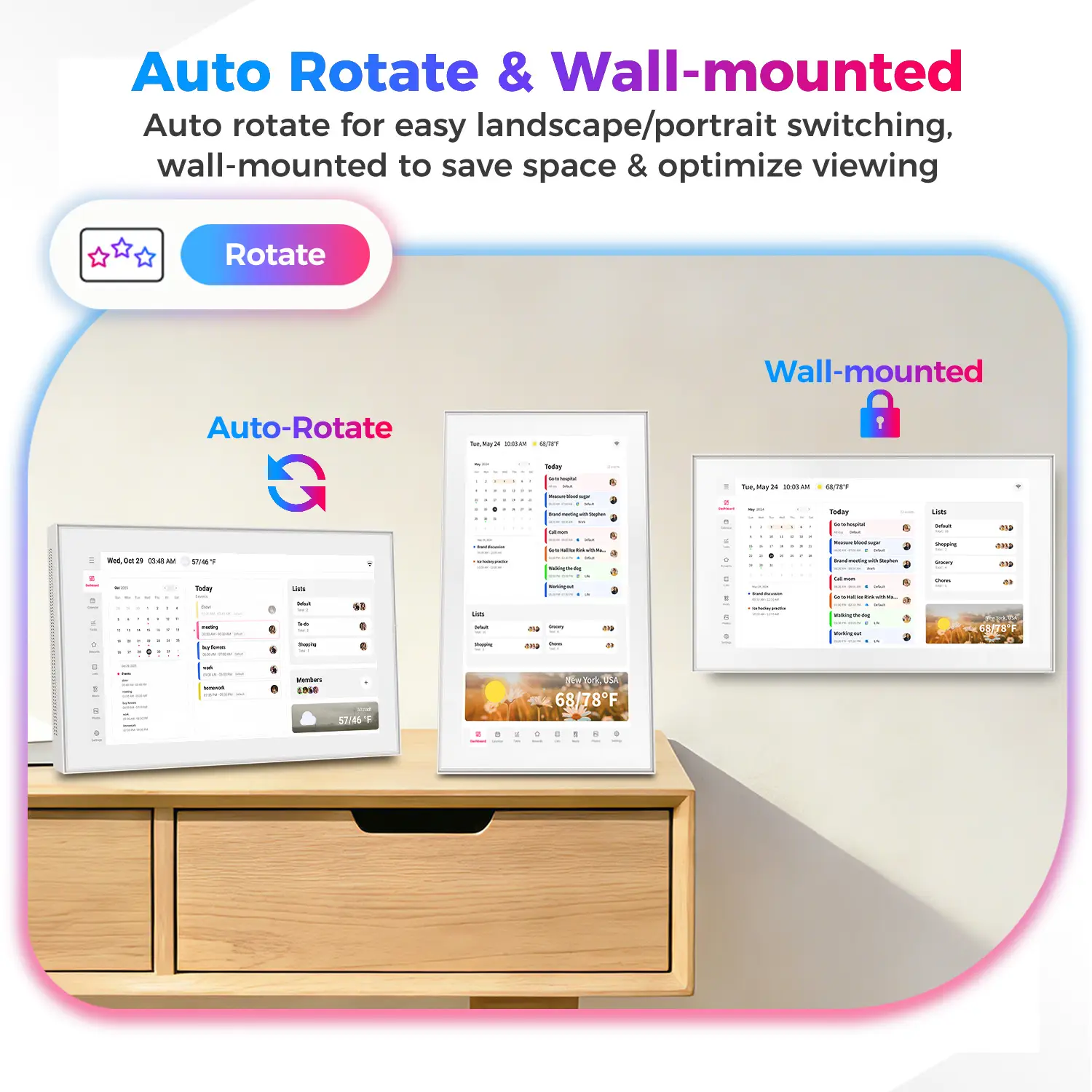 15.6 inch Smart Digital Calendar & Chore Chart, Wall & DeskMount – Smart Family Planner for Daily Schedules, Meal Planning, and Household Organization, Digital Photo Frame Functon