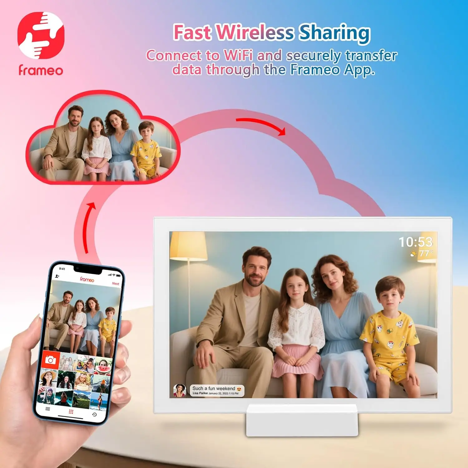 FRAMEO 10.1 Inch WiFi Digital Photo Frame with 5000mAh Battery,1280×800 HD IPS LCD Touch Screen,Auto-Rotate Portrait and Landscape,32GB Storage