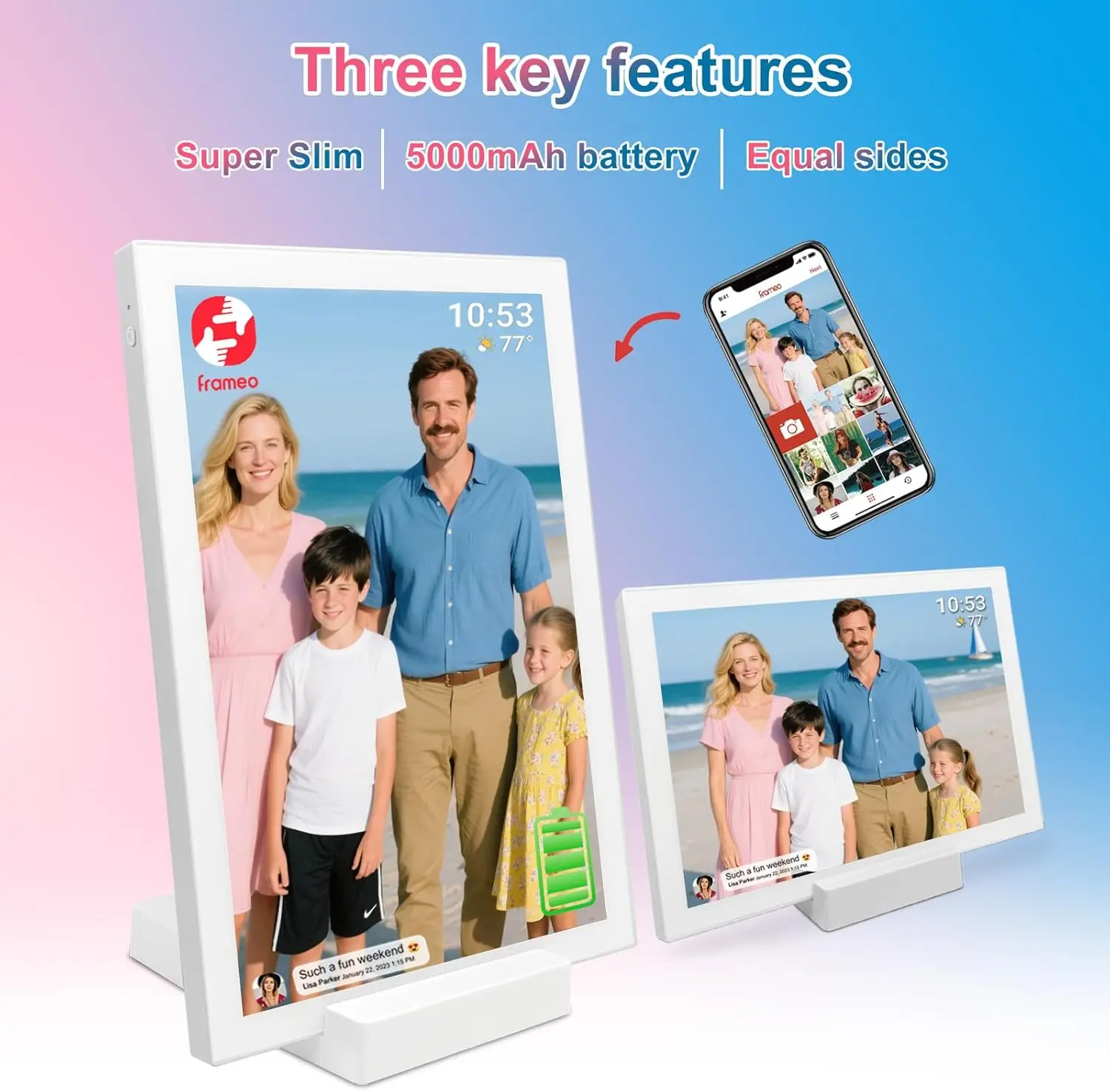 FRAMEO 10.1 Inch WiFi Digital Photo Frame with 5000mAh Battery,1280×800 HD IPS LCD Touch Screen,Auto-Rotate Portrait and Landscape,32GB Storage
