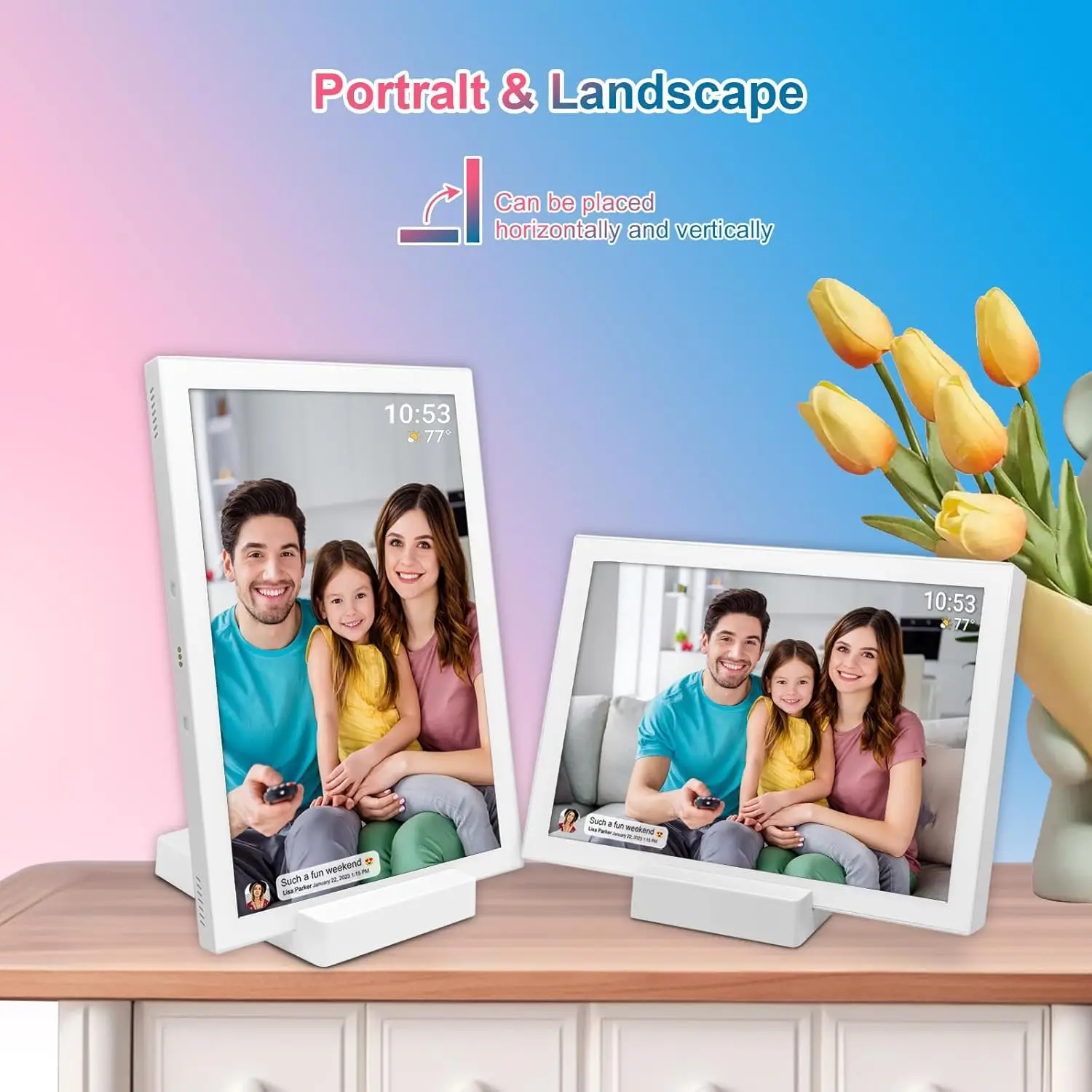 FRAMEO 10.1 Inch WiFi Digital Photo Frame with 5000mAh Battery,1280×800 HD IPS LCD Touch Screen,Auto-Rotate Portrait and Landscape,32GB Storage