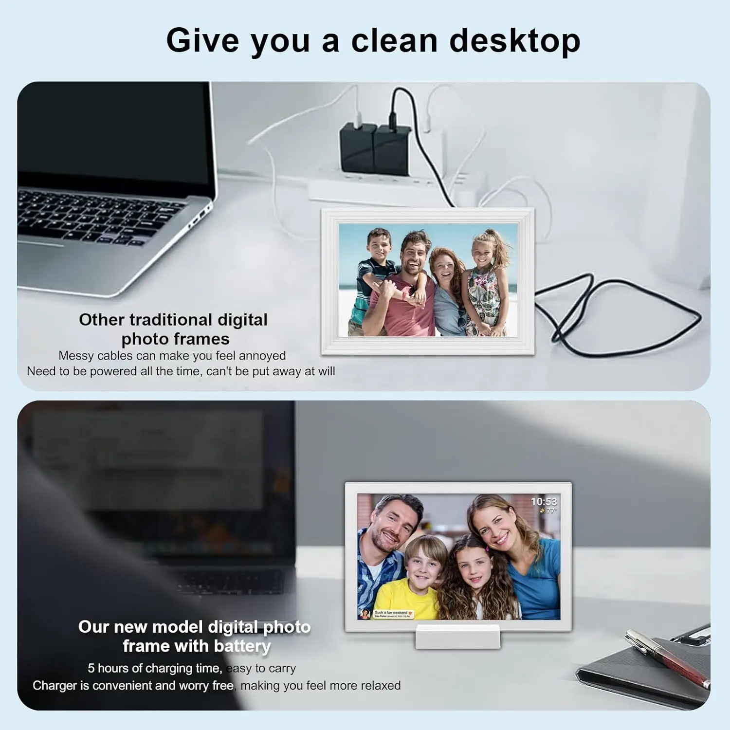 FRAMEO 10.1 Inch WiFi Digital Photo Frame with 5000mAh Battery,1280×800 HD IPS LCD Touch Screen,Auto-Rotate Portrait and Landscape,32GB Storage