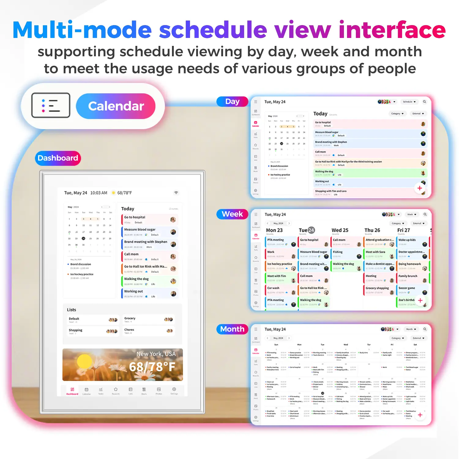 10.1 inch Smart Digital Calendar & Chore Chart, Wall & DeskMount – Smart Family Planner for Daily Schedules, Meal Planning, and Household Organization, Digital Photo Frame Functon
