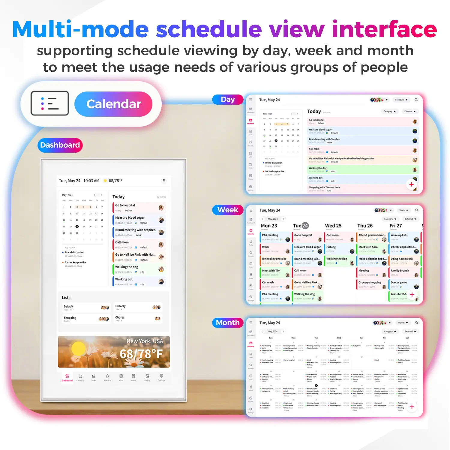 15.6 inch Smart Digital Calendar & Chore Chart, Wall & DeskMount – Smart Family Planner for Daily Schedules, Meal Planning, and Household Organization, Digital Photo Frame Functon