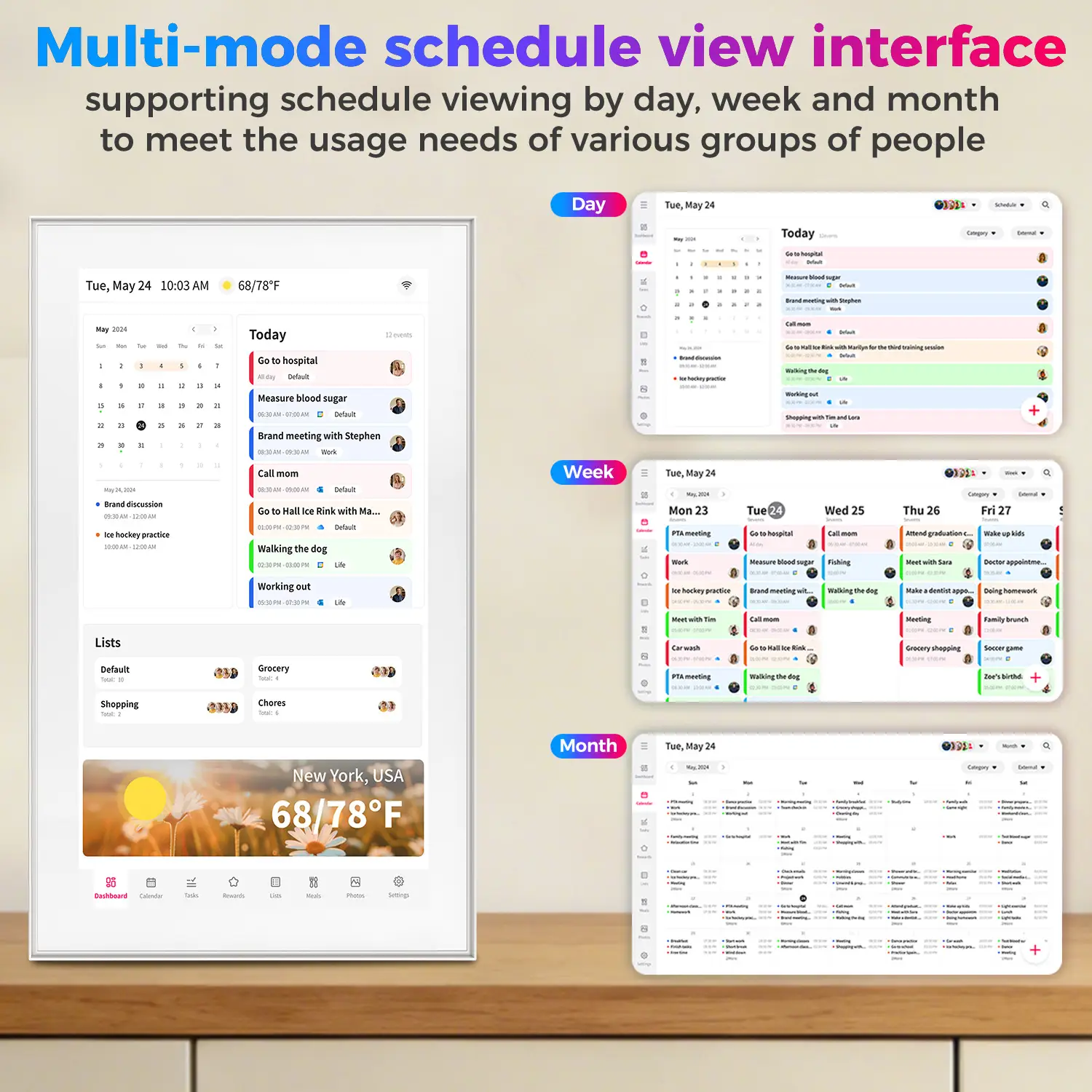 15.6 inch Smart Digital Calendar & Chore Chart, Wall & DeskMount – Smart Family Planner for Daily Schedules, Meal Planning, and Household Organization, Digital Photo Frame Functon