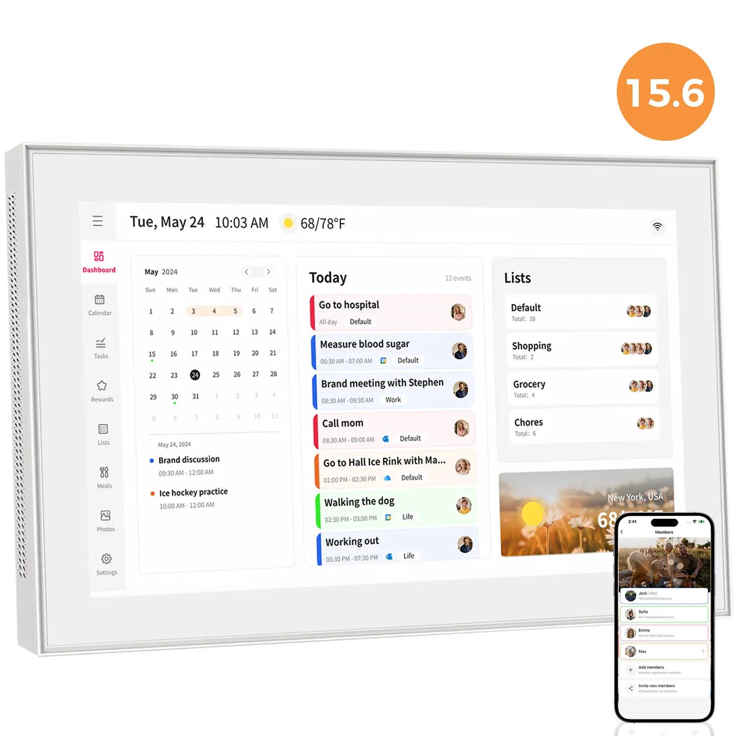 15.6 inch Smart Digital Calendar & Chore Chart, Wall & DeskMount – Smart Family Planner for Daily Schedules, Meal Planning, and Household Organization, Digital Photo Frame Functon
