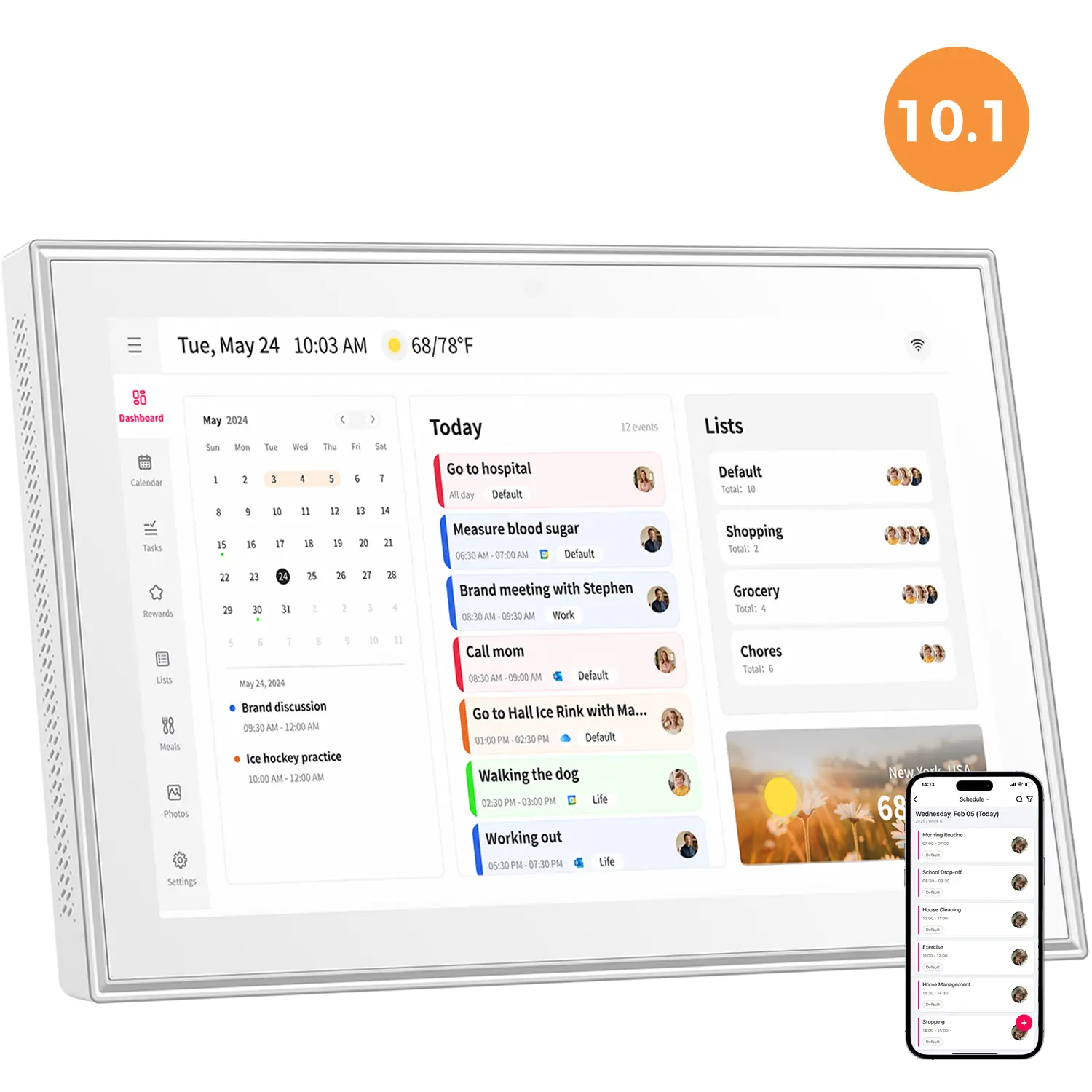 10.1 inch Smart Digital Calendar & Chore Chart, Wall & DeskMount – Smart Family Planner for Daily Schedules, Meal Planning, and Household Organization, Digital Photo Frame Functon